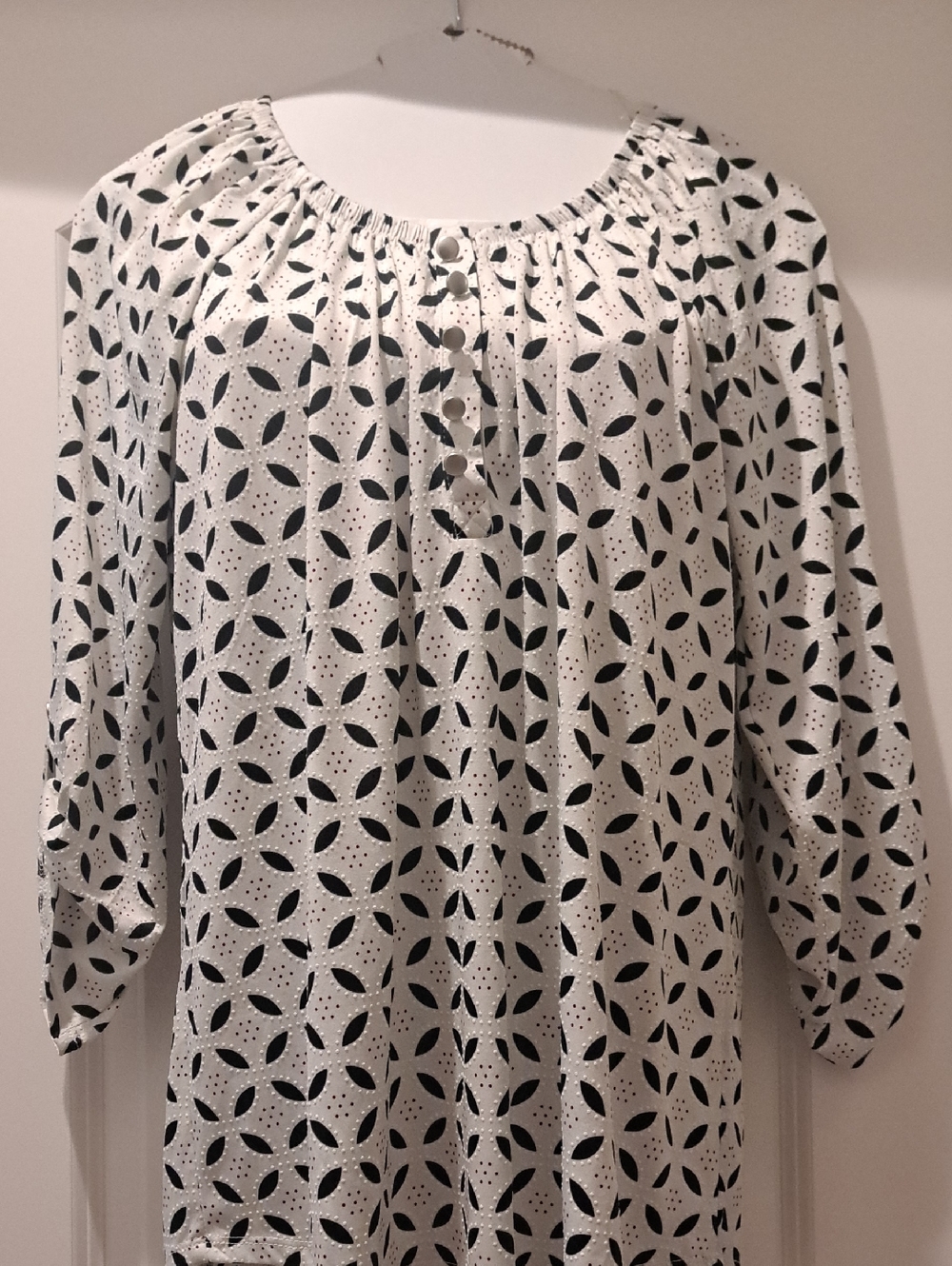 Notations White and Black Geometric Peasant Blouse
